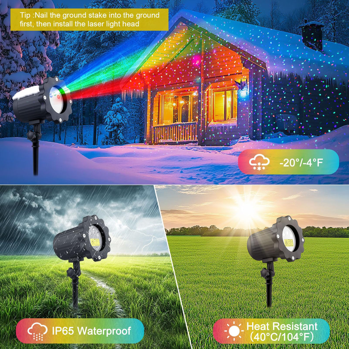 Waterproof Firefly Laser Projector Lights Outdoor,12 Effect Moving RGB Lights Show Laser Projection with RF Remote and Timer for Wedding Halloween Christmas Holiday Party Patio Garden Landscape Decor