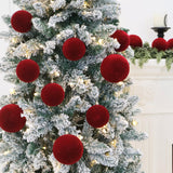 Senjie 3.15inch Christmas Tree Ornaments Velvet Balls,18PCS Flocked Decoration Balls Ornaments Sets for Christmas 2025 Red