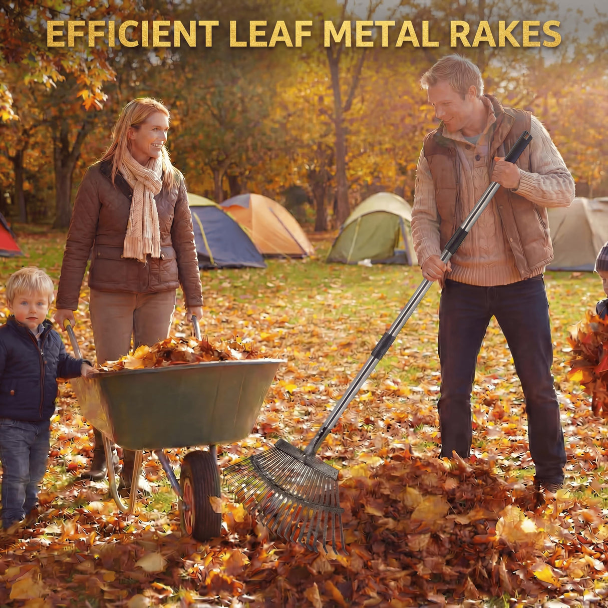 Metal Bow Leaf Rake with 25 Steel Teeth & 68" Stainless Steel Handle
