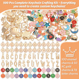 500Pcs Charms Lip Gloss Keychain Making Kit, DIY Craft Supplies with Charms, Key Chain Hooks, Jump Rings, Lobster Clasps, Chains & Tools, Jewelry Making Kit for Custom Keychains, Christmas Gifts