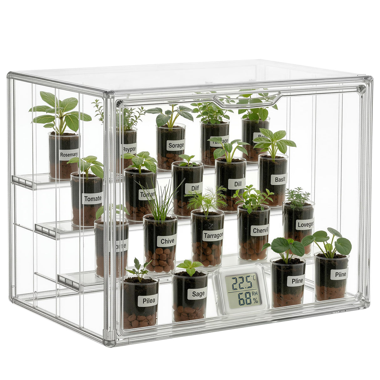 HBlife Mini Greenhouse for Indoor, Clear Stackable Green House with Magnetic Door & Adjustable Drainage Dividers, Tabletop Portable Greenhouse for Small Plants Nursery Germination and Display, 1 Pack
