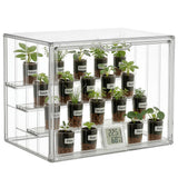 HBlife Mini Greenhouse for Indoor, Clear Stackable Green House with Magnetic Door & Adjustable Drainage Dividers, Tabletop Portable Greenhouse for Small Plants Nursery Germination and Display, 1 Pack