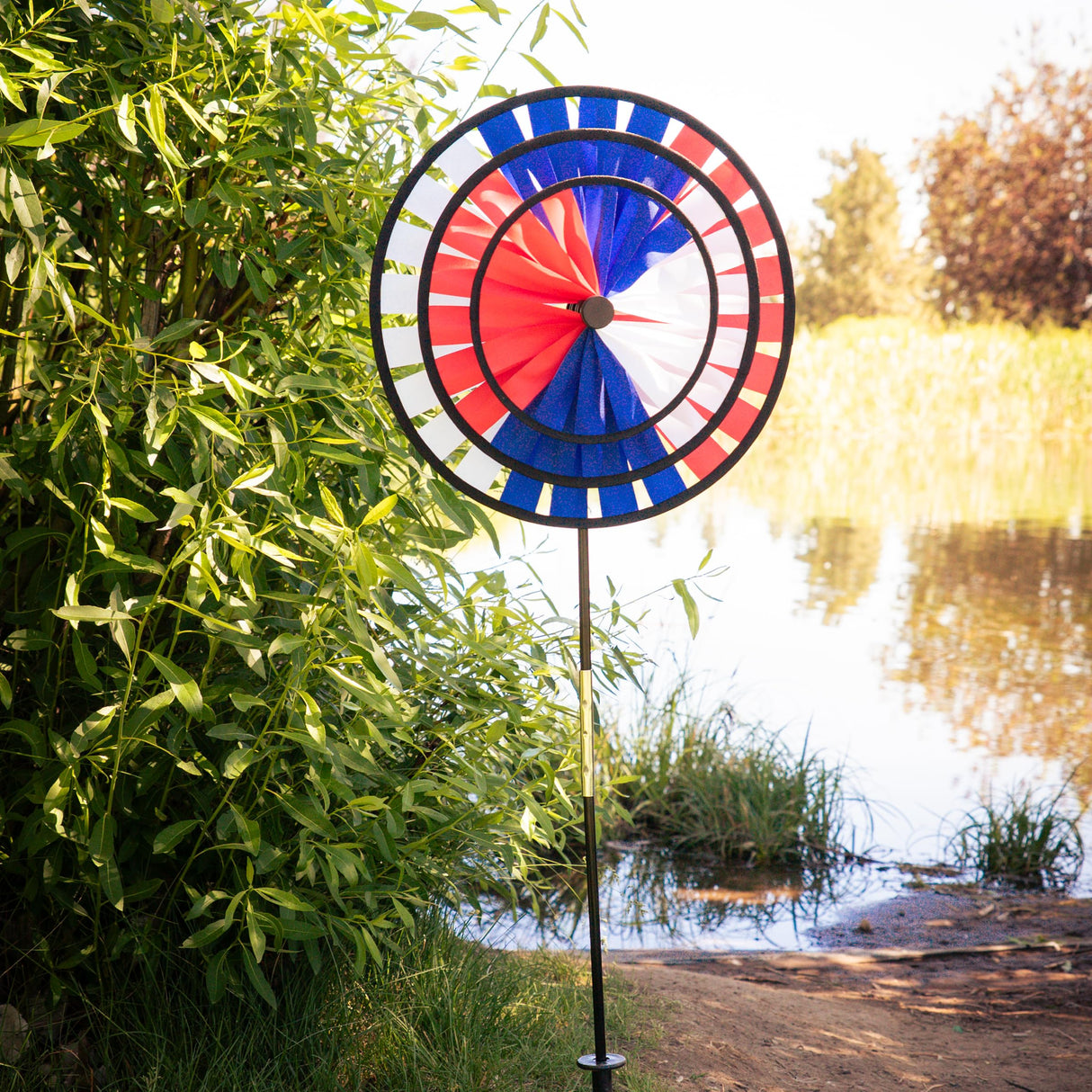 In the Breeze 14-Inch Triple Patriotic Wheel Spinner, Outdoor Ground Décor, 2847