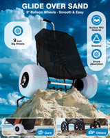 PYY Beach Cart for Sand - Foldable Wagon Dolly Buggy with Big Large Balloon Wheels, 200 LBS Capacity, 9" Rolling Tires, Collapsible Storage Bag for Outdoor Camping Shopping Fishing Gray