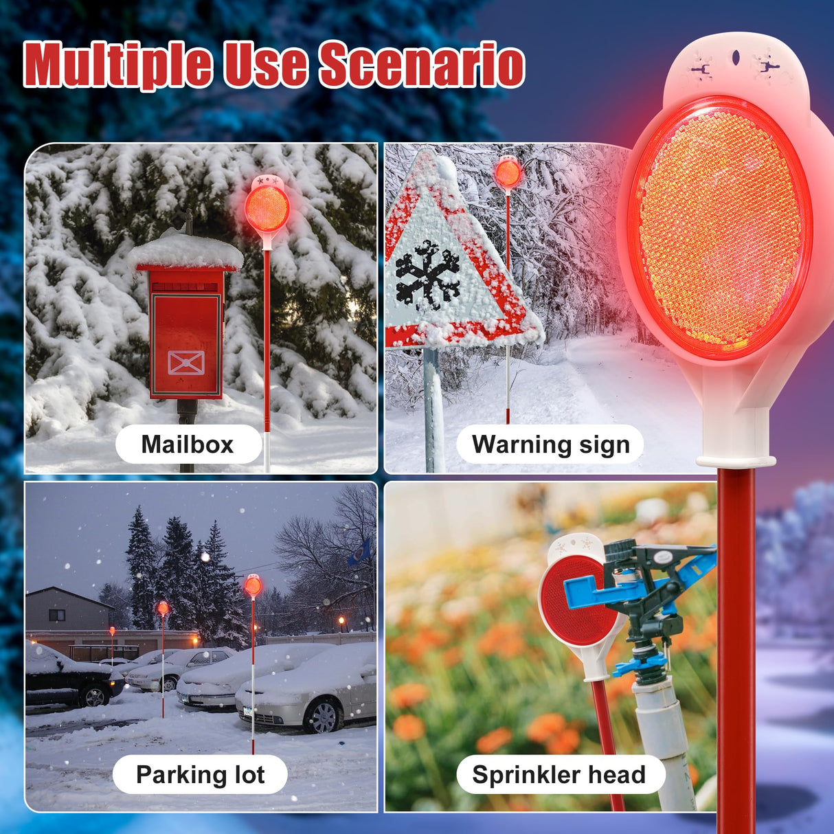 Reflective Driveway Markers, 48" High Driveway Reflectors for Driveway Entrance with Double Sided Reflex, Red and White Alternating Thickened Stainless Steel Snow Stakes with Easy Visibility (4 Pack)