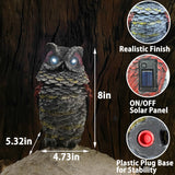 Owls to Keep Birds Away, Solar Owl Decoys to Scare Birds Away, Small Fake Owl for Bird Control, Resin Owls Outdoor Decor with Rotating Head and Lighted Eyes, Animal Deterrent for Outside, Garden
