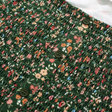 Girls Green Dress Fall Long Sleeve Floral Square Neck Button Smock Front Ruffle Tiered Christmas Dresses Fashion Outfit