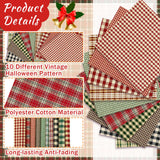 Hahafelt 10 Pcs Christmas Fabric Bundles Vintage 20 x 20 Inch Christmas Plaid Stripe Fat Quarters Holiday Squares Sewing Fabrics Precut Quilting Patchwork for Xmas DIY Handmade Crafting