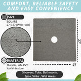 Enkosi Loofah Shower Mat with Drain Hole – Cushioned Anti-Slip Square Bath Mat for Showers, and Bathroom Floors – Textured PVC, Non Slip Safety Pad for Walk-in Stalls and Wet Areas (27x27 Grey)