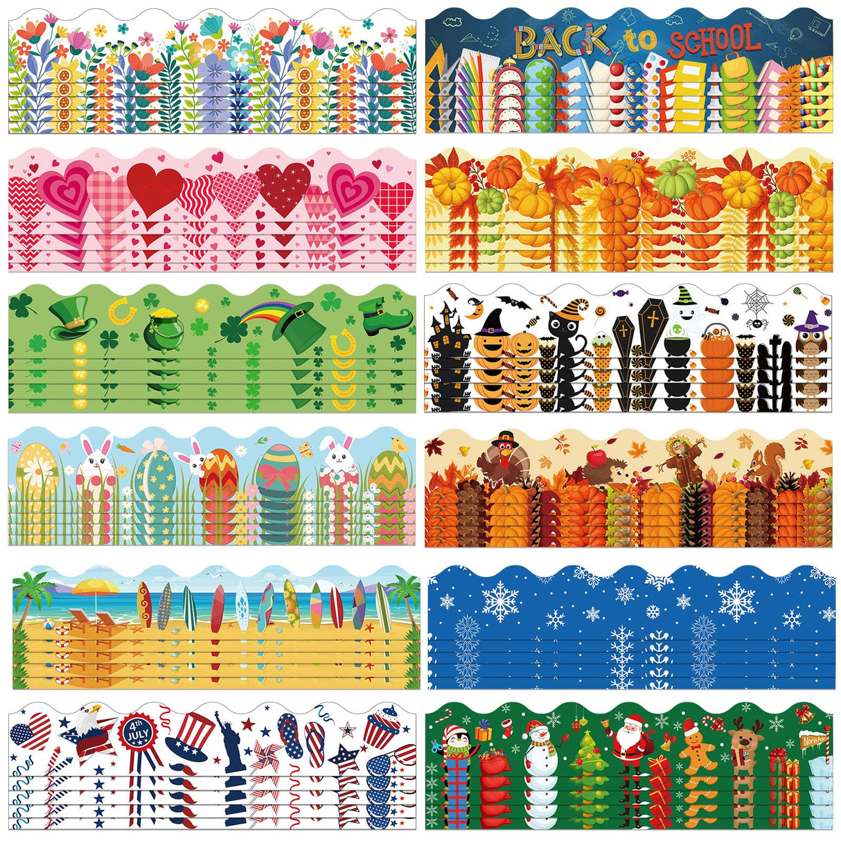 Geyee 360 Pcs Halloween Bulletin Board Borders Decorations Fall Thanksgiving Christmas Holiday Spring Easter Valentine Classroom Borders Bulletin Board Trim for Classroom School, 12 Design(Stylish)