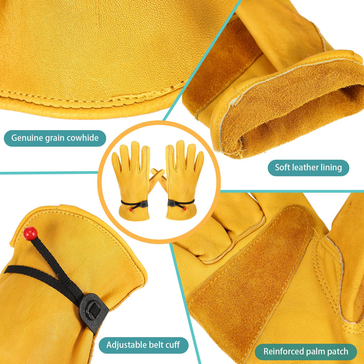 Tarpop 6 Pairs Men's Cowhide Leather Gloves Large Cowhide Leather Gardening Gloves with Reinforced Palm Stretchable Wrist Tough Working for Wood Cutting Construction Driving Garden Working