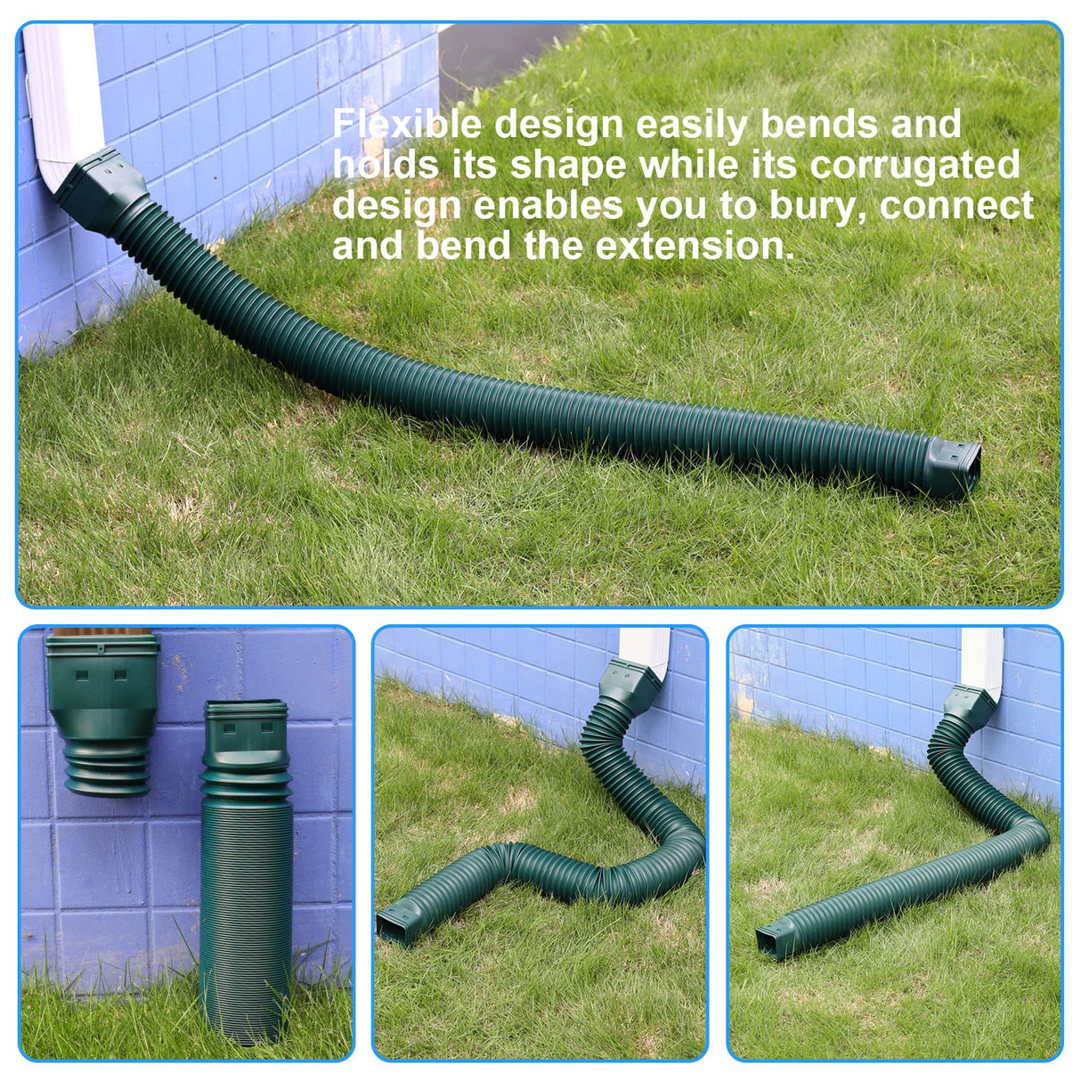 plusgutter Green1-Pack Rain Gutter Downspout Extensions Flexible, Drain Downspout Extender,Down Spout Drain Extender, Gutter Connector Rainwater Drainage,Extendable from 21 to 68 Inches
