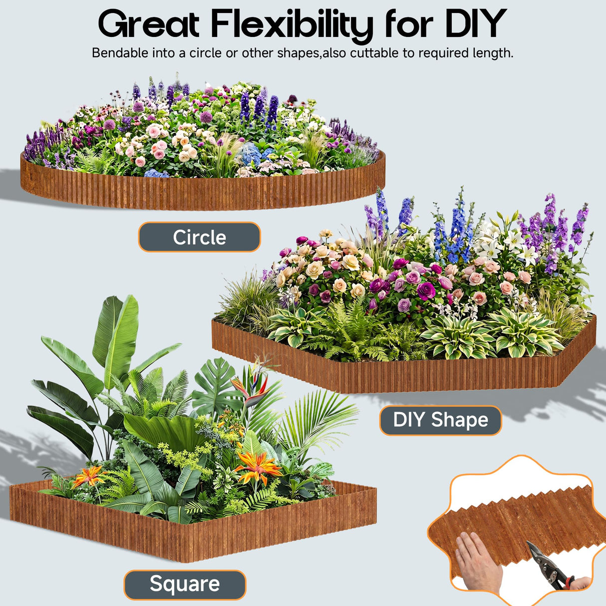 MTART Metal Garden Edging for Landscaping, Sturdy Corrugated Edging Border for DIY Flower Bed, Lawn and Landscape Edging (Rusty, 12"×20Ft)
