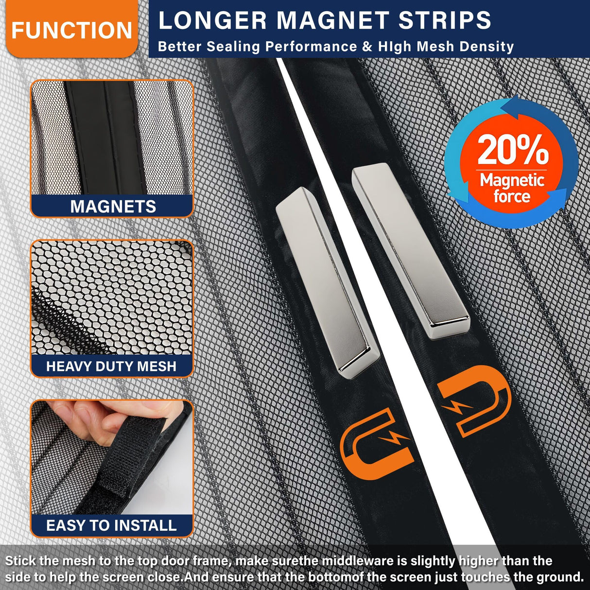 Magnetic Screen Door, Keep Bugs Out, Pet & Kid Friendly，Works with Front Doors, Sliding Doors,Fit Door Size 36 x 80 Inches ‎Black