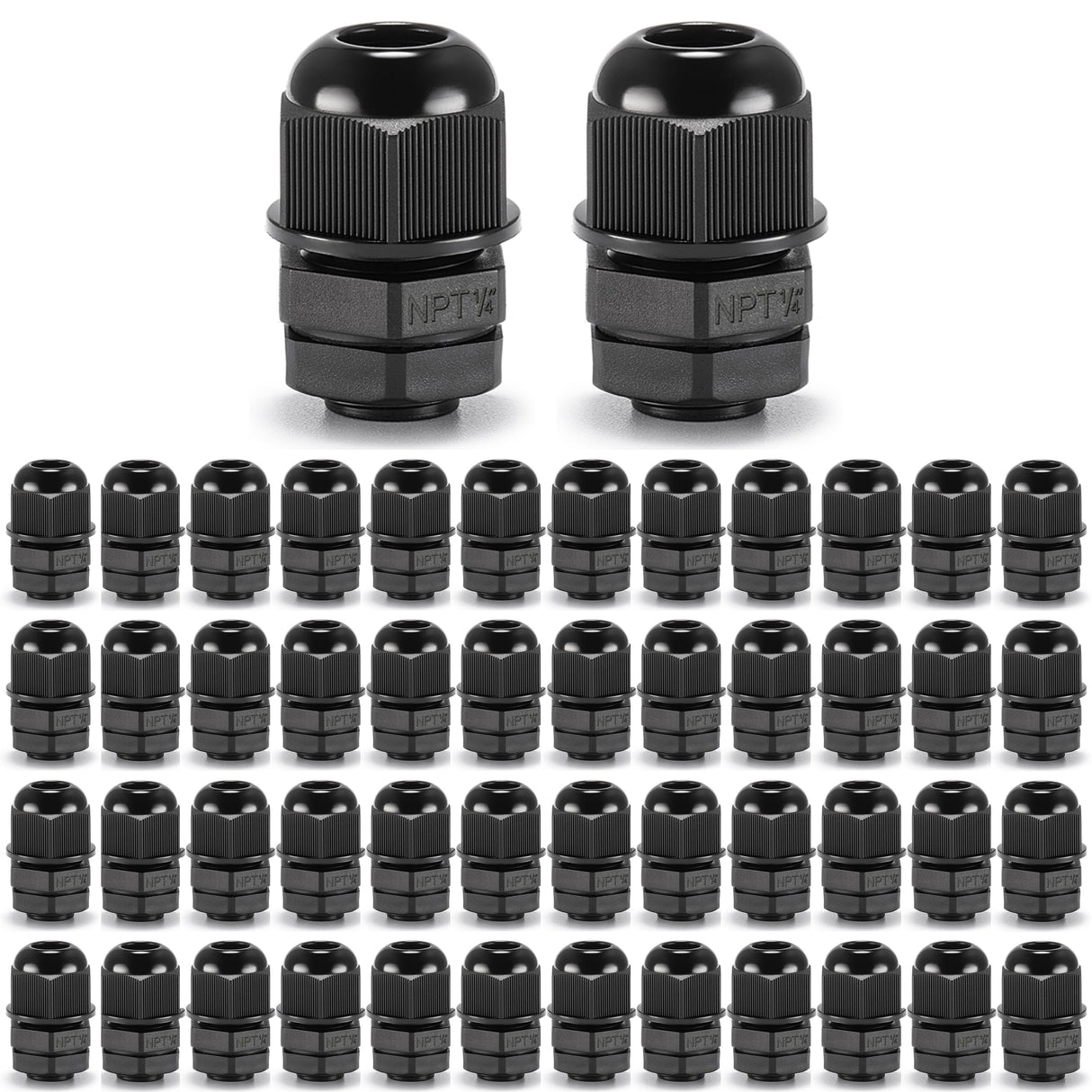 QILIPSU 50pcs 1/4" NPT Cable Gland Waterproof IP68 Nylon Cable Pass Through Cord Grip Connector Strain Relief Wire Grommet
