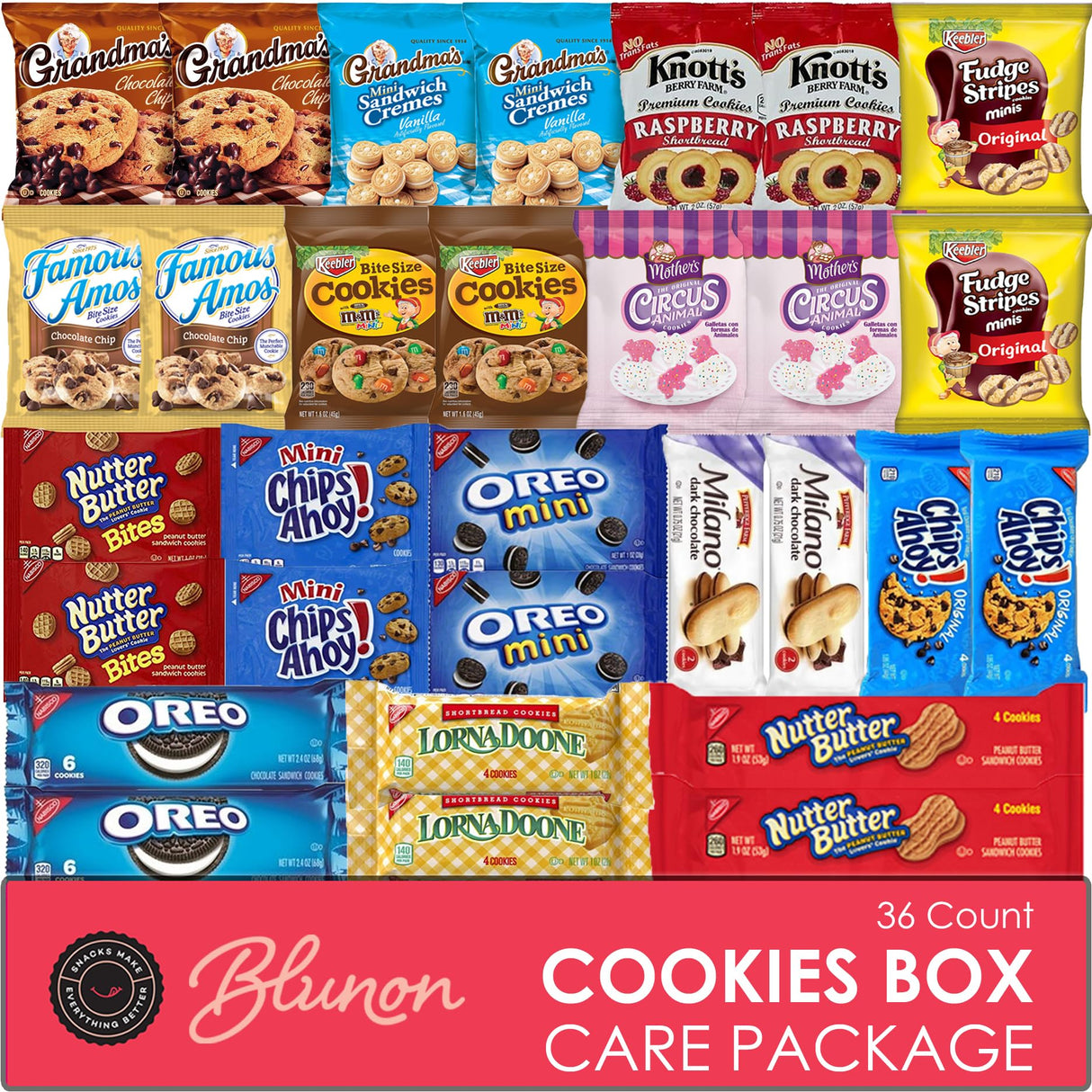 Cookies Variety Pack - Individually Wrapped Assortment - Christmas Gift - Sampler Bulk Care Package Gift Box (30 Count)