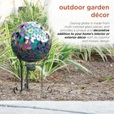 Alpine Corporation 10" Diameter Indoor/Outdoor Glass Mosaic Gazing Globe Yard Decoration, Purple Pearlized Petals Design