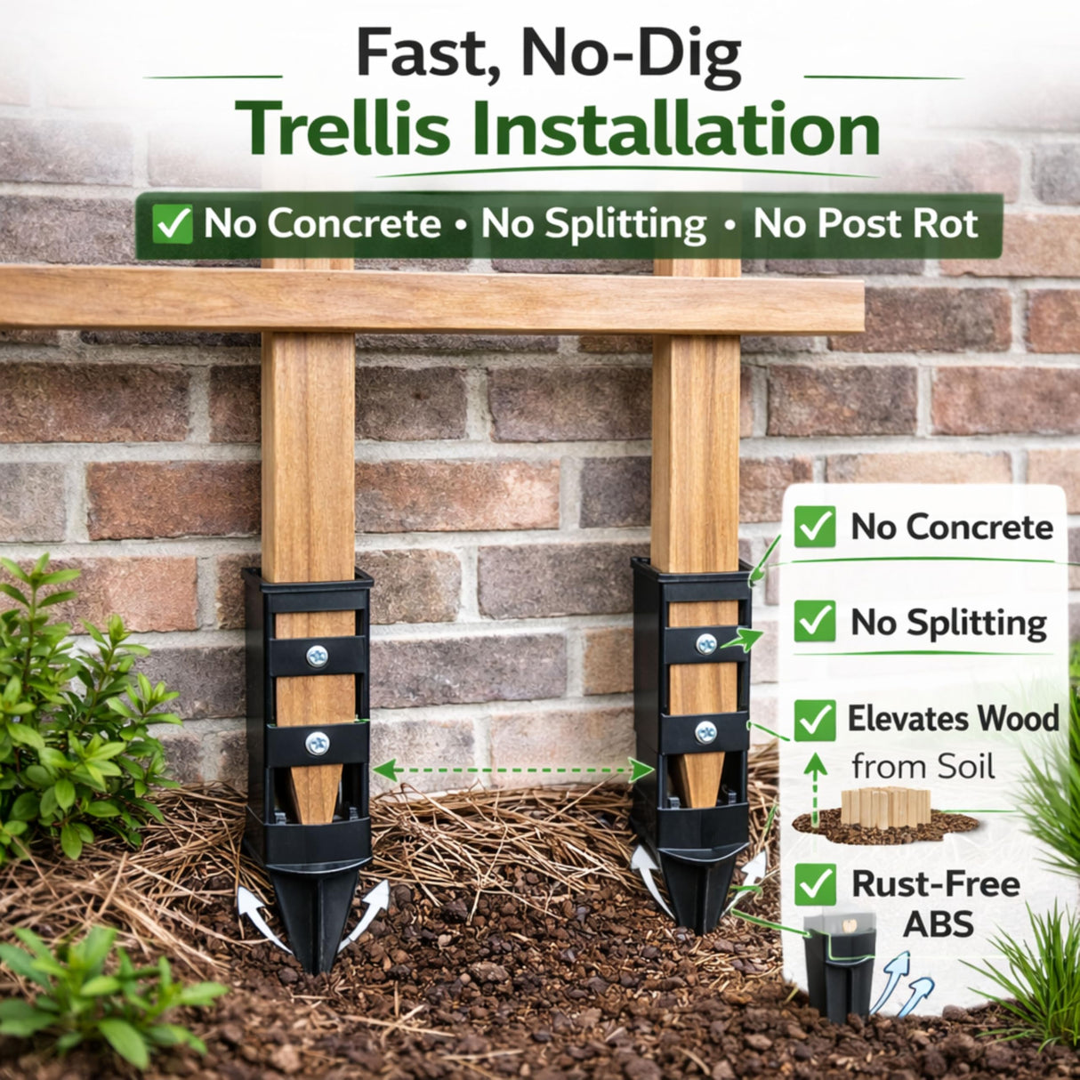 Stake It Garden Stake Anchors | No-Dig Trellis Support | 12-Inch 2-Pack
