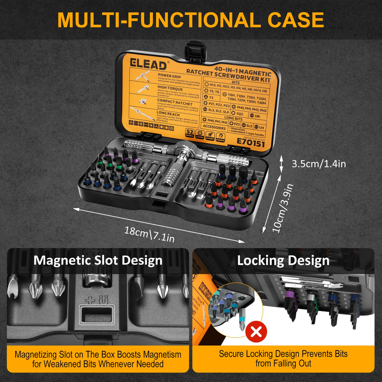 40 in 1 Magnetic Ratchet Screwdriver Set, Multi Bit Magnetic Ratcheting Screwdriver Set with Detachable Ratchet Handle, Repair Tool Kit for Computer Bicycle Furniture DIY