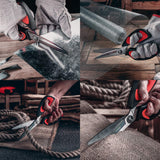 LIVINGO 10" Multipurpose Heavy Duty Scissors, Premium Titanium Coating Forged Stainless Steel Tool Industrial Shop Shears for Household, Pruning, Gardening, Fabric, Red/Black