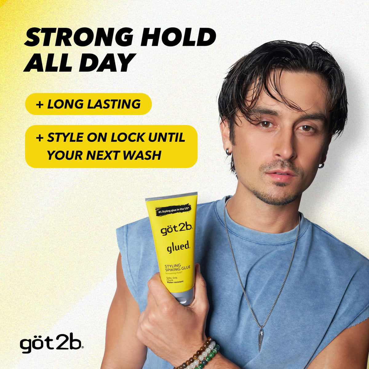 Got2B Glued Styling Spiking Hair Gel, 6 oz tubes - 2 + Travel 1.25 oz tube