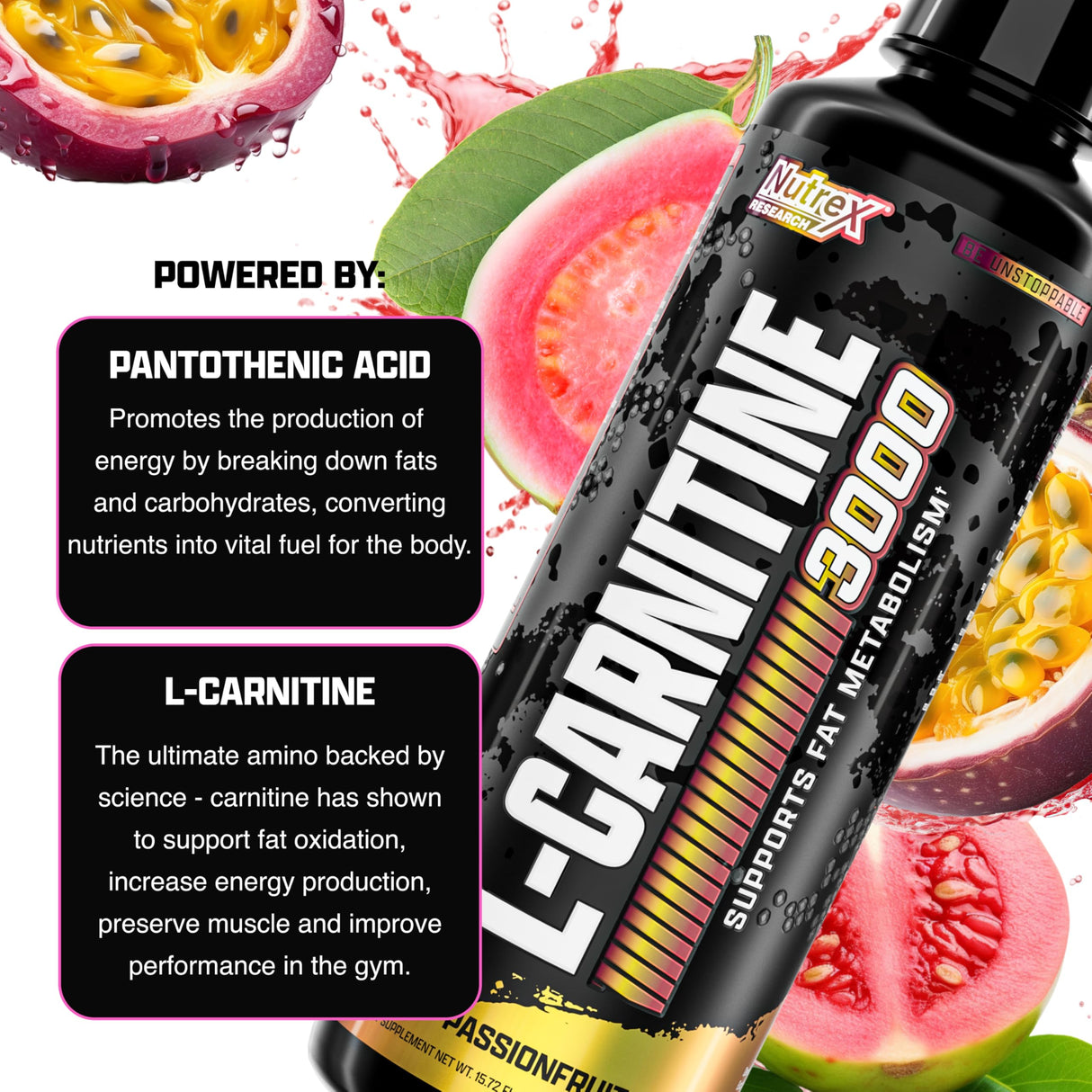 Nutrex Research Liquid Carnitine 3000 | Premium Liquid Carnitine, Stimulant Free (Passionfruit Guava)