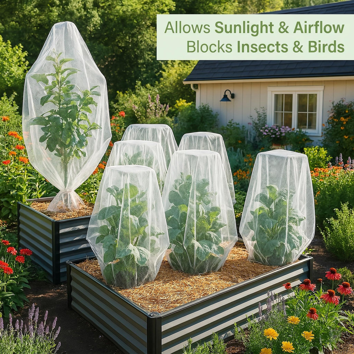 Fruit Tree Protection Bags 4.5x6 FT | Pack of 4 Garden & Insect Netting