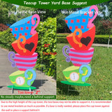 2 Pcs Giant Alice Party Decorations Props Sets Wonderland Yard Signs Decor Mad HatterTea Party Decoration Alice Themed Trick or Treat Stacked TeacupsTeapot with Stakes Stand Indoor Outdoor