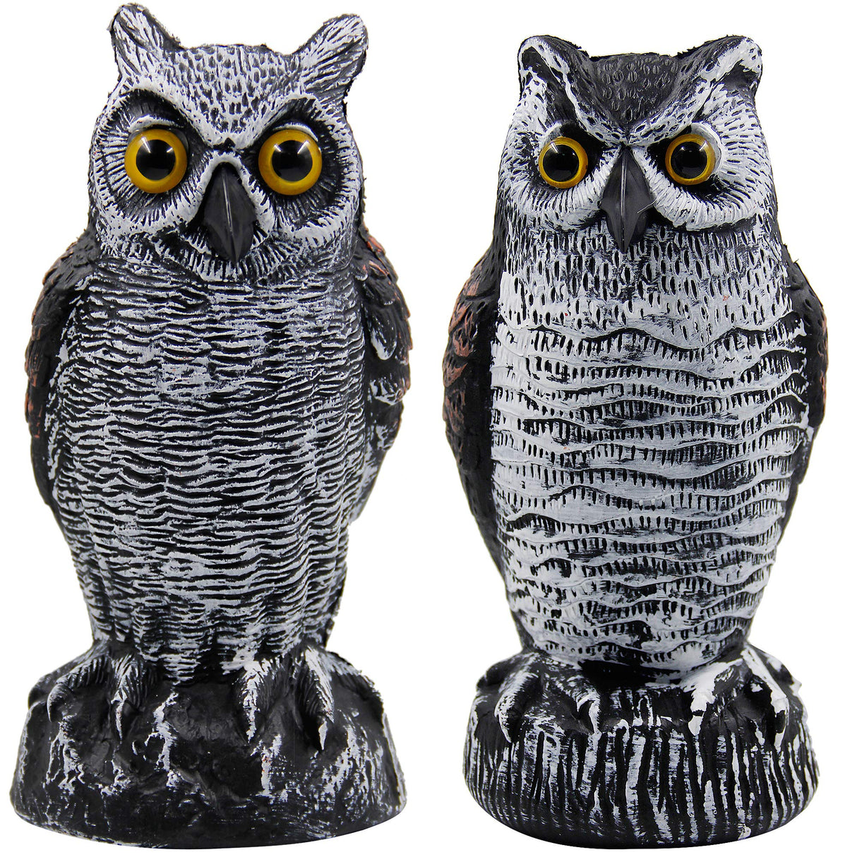 Hausse 2 Pack Fake Horned Owl Bird Scarecrow Decoy 10.5 Inch Height, Plastic Deterrents, Halloween Decoration, Nature Enemy Pest Repellent for Outdoor Garden Yard