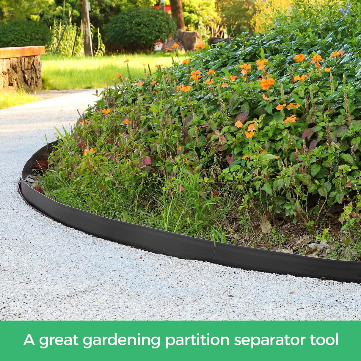 3-Inch x 100 FT Landscape Edging Border Kit with 150 Stakes, Plastic Garden Edging Border, Flexible No Dig Lawn Edging Border for Garden Flower Beds Yard Pathway Paver (Black)