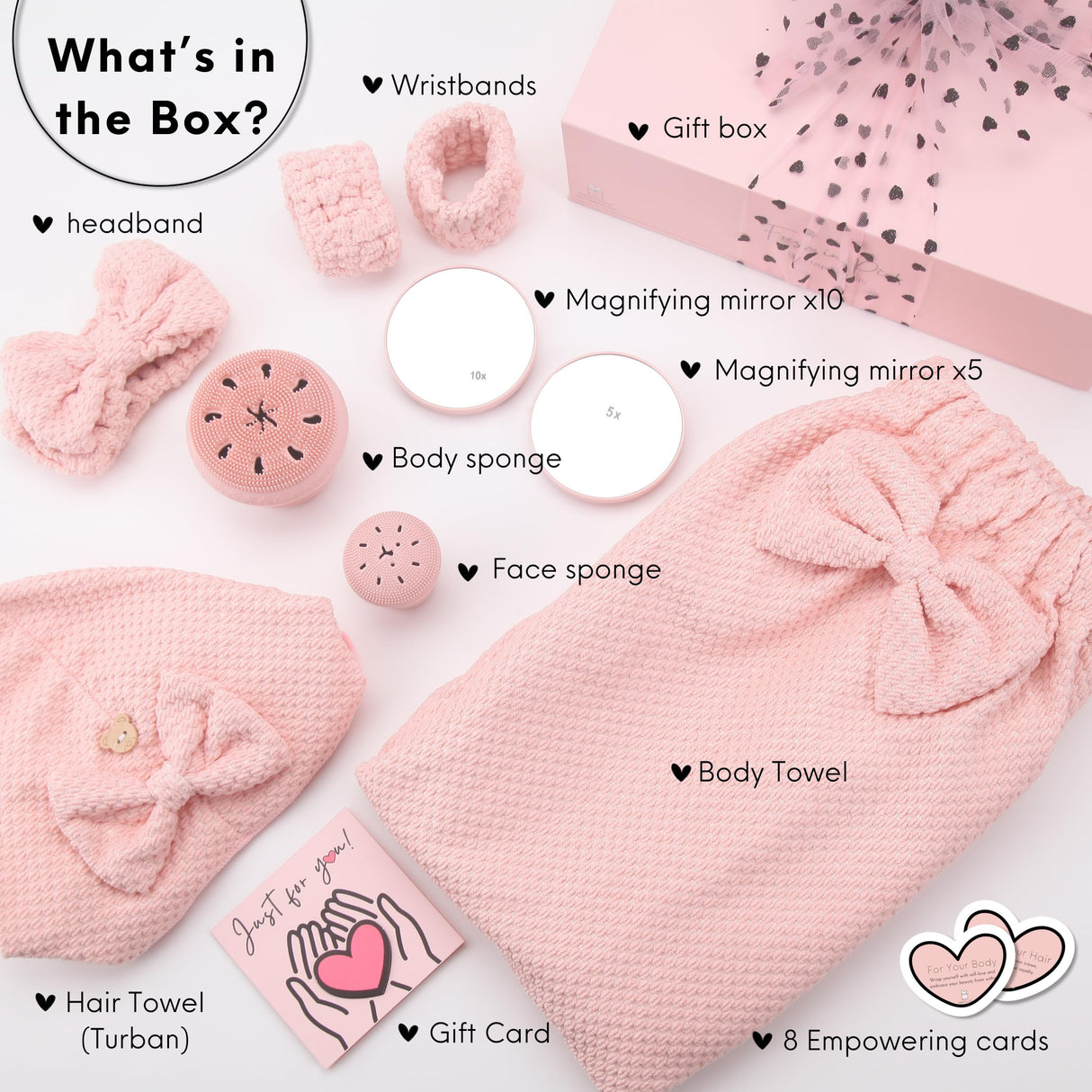 Happy Lolli Power Shower Gift Set: Luxury Bath Accessories Basket for Women & Teen Girls – Includes Body & Hair Towel, Wrist Bands, Headband, Face Sponge & More – Empower Your Routine (Fresh in Pink)