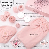 Happy Lolli Power Shower Gift Set: Luxury Bath Accessories Basket for Women & Teen Girls – Includes Body & Hair Towel, Wrist Bands, Headband, Face Sponge & More – Empower Your Routine (Fresh in Pink)