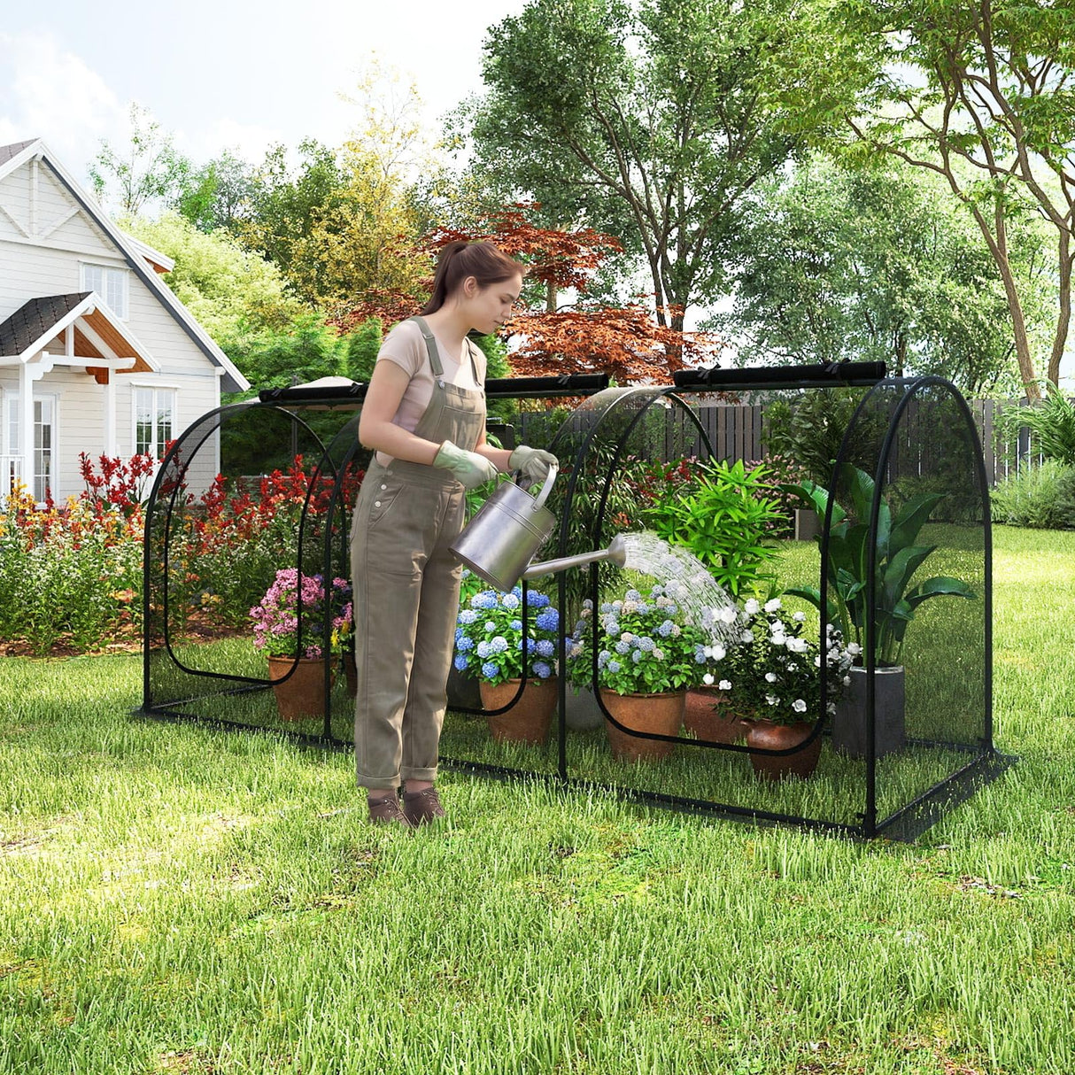 Happygrill 108” x 48” x 47” Portable Crop Cage w/ 3 Roll-Up Zippered Doors