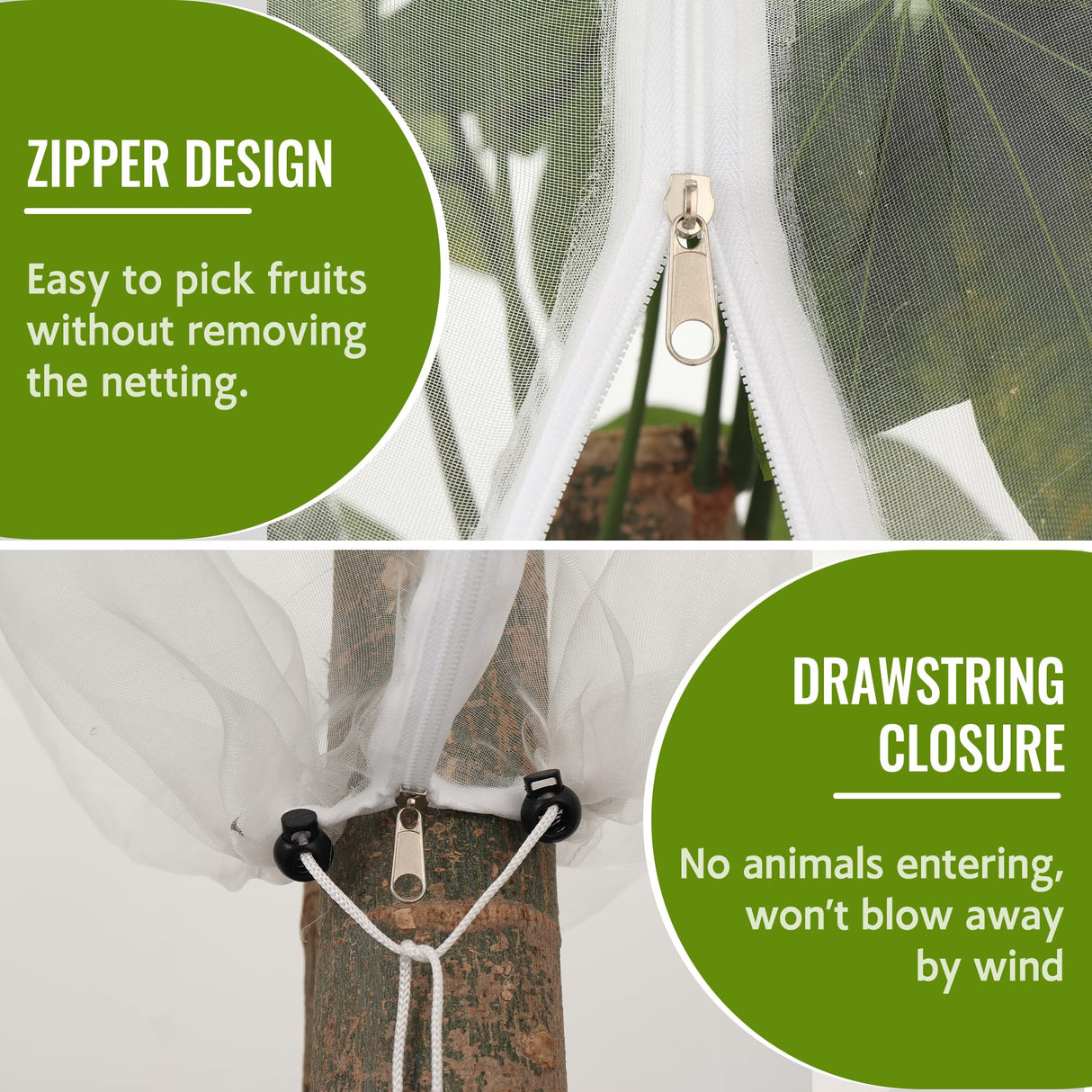 Homiton 2 Pack Fruit Tree Netting Bags with Zipper and Drawstring, 4 x 5ft Ultra Fine Mesh Garden Netting Plant Cover, Bird Netting for Blueberry Bushes, Fruit Trees, Flowers (White, 4 x 5 ft)