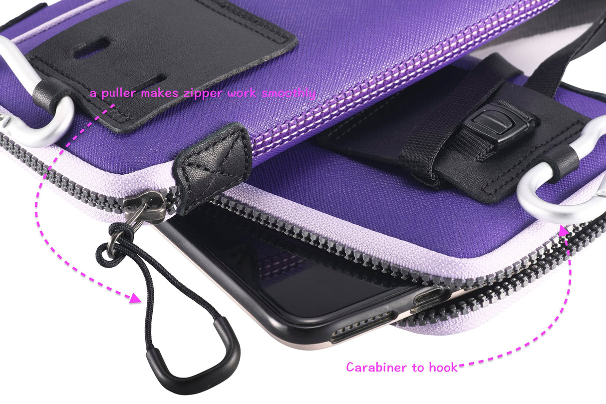 OneJoy Phone Purse bag for women, Mobile Phone Bag for Men, Neoprene Phone Pouch Case Carrying with Clip & Puller for iPhone, Phone Wallet with Lanyard M Size [Purple]