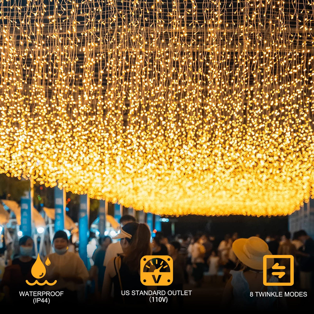 kemooie 400 LED Outdoor Curtain Lights, 26.2FT x 3.3FT Curtain String Lights with 8 Shining Modes for Indoor Ceremony Birthday Christmas Party Bedroom Balcony Roof Decorations (Warm White)