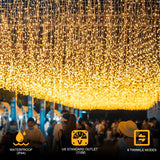 kemooie 400 LED Outdoor Curtain Lights, 26.2FT x 3.3FT Curtain String Lights with 8 Shining Modes for Indoor Ceremony Birthday Christmas Party Bedroom Balcony Roof Decorations (Warm White)