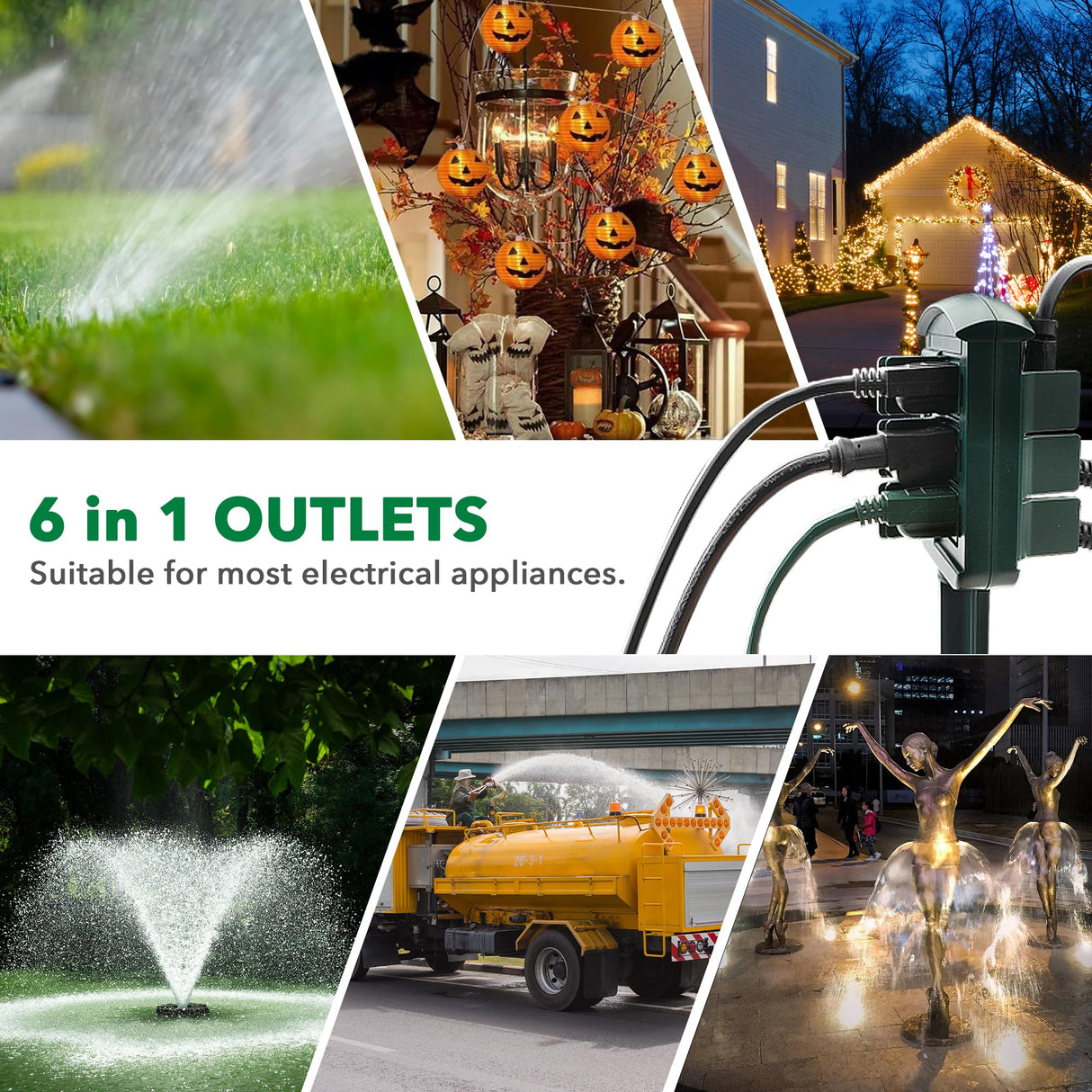 BN-LINK Heavy Duty Outdoor Stake Timer, 6 Outlets, Weatherproof, Perfect for Outdoor Lights, Sprinklers, Christmas Lights (with Remote-Photocell)