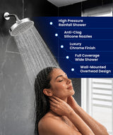 GURIN Shower Head - Powerful High Pressure Rain Shower Head 6 Inch - Luxury Rainfall Showerhead with Adjustable Angles, 90 Anti-Clog Nozzles, Tool-Free 1-Min Install, Premium Polished Chrome Finish