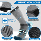 MOGGEI Merino Wool Hiking Socks for Men Warm Thermal Winter Cozy Work Crew Socks Gifts Stocking Stuffers 5 Pairs (Dark Pinstripes A,L)