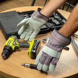 G & F Products Cowhide Leather Work Gloves with Suede Finish Palm rubberized safety cuff, 5 Pairs
