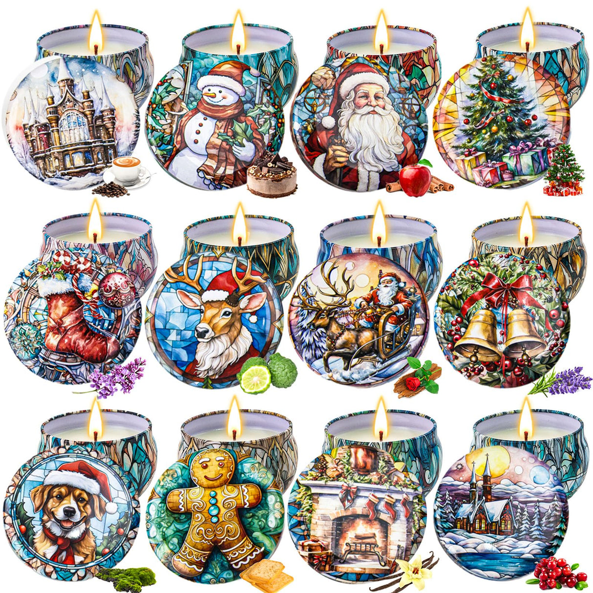 Christmas Candle Gifts Set,12 Pack Scented Candles for Women,300 Hour Long Lasting Natural Soy Wax Aromatherapy Candle, Christmas Gifts for Women