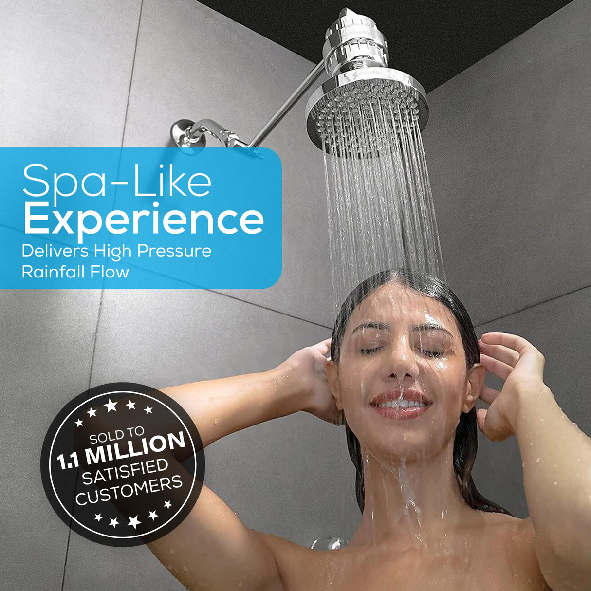 SparkPod Shower Head - High Pressure Rain - Premium Quality Luxury Design - Easy Clean Adjustable Replacement for Your Bathroom Shower Heads (Polished Chrome Finish, 6 Inch Round)