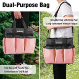 WORKPRO Garden Tool Bag, Heavy Duty Gardening Tote Bag Organizer with 10 Pockets and Long Adjustable Shoulder Strap, Standable Garden Home Tool Kits Organizer, Pink
