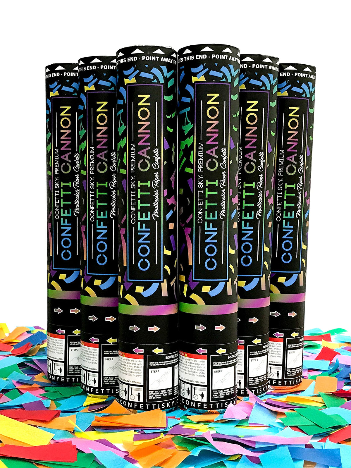 Confetti Sky [6 Pack] Confetti Poppers Cannon | Multicolor Biodegradable