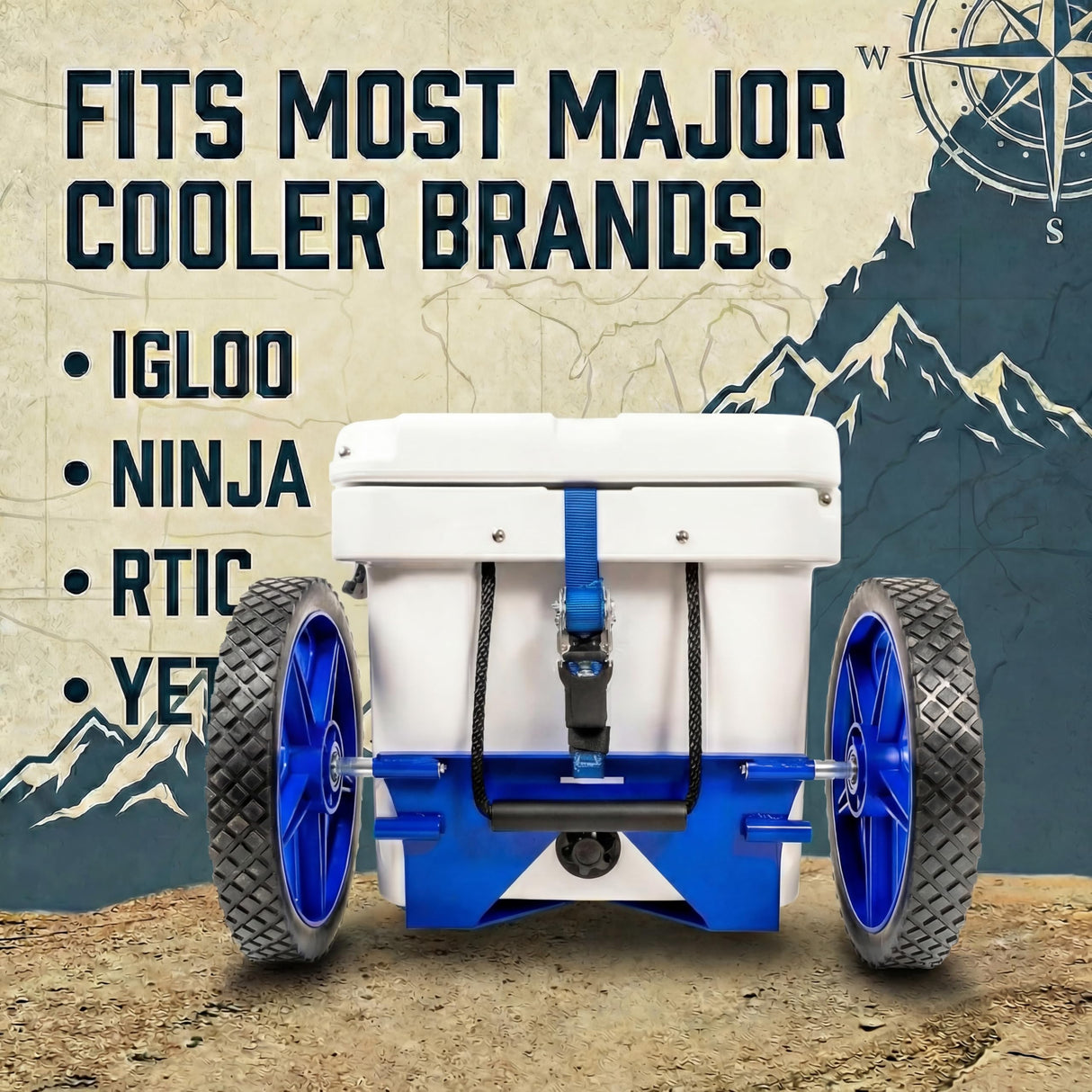 Cooler Wheel Kit for Yeti, RTIC, Igloo and most other brands - Cooler Cart - Easy-to-install Dolly With Wheel Attachment - Durable, Rust-Resistant Powder-Coated Stainless Steel