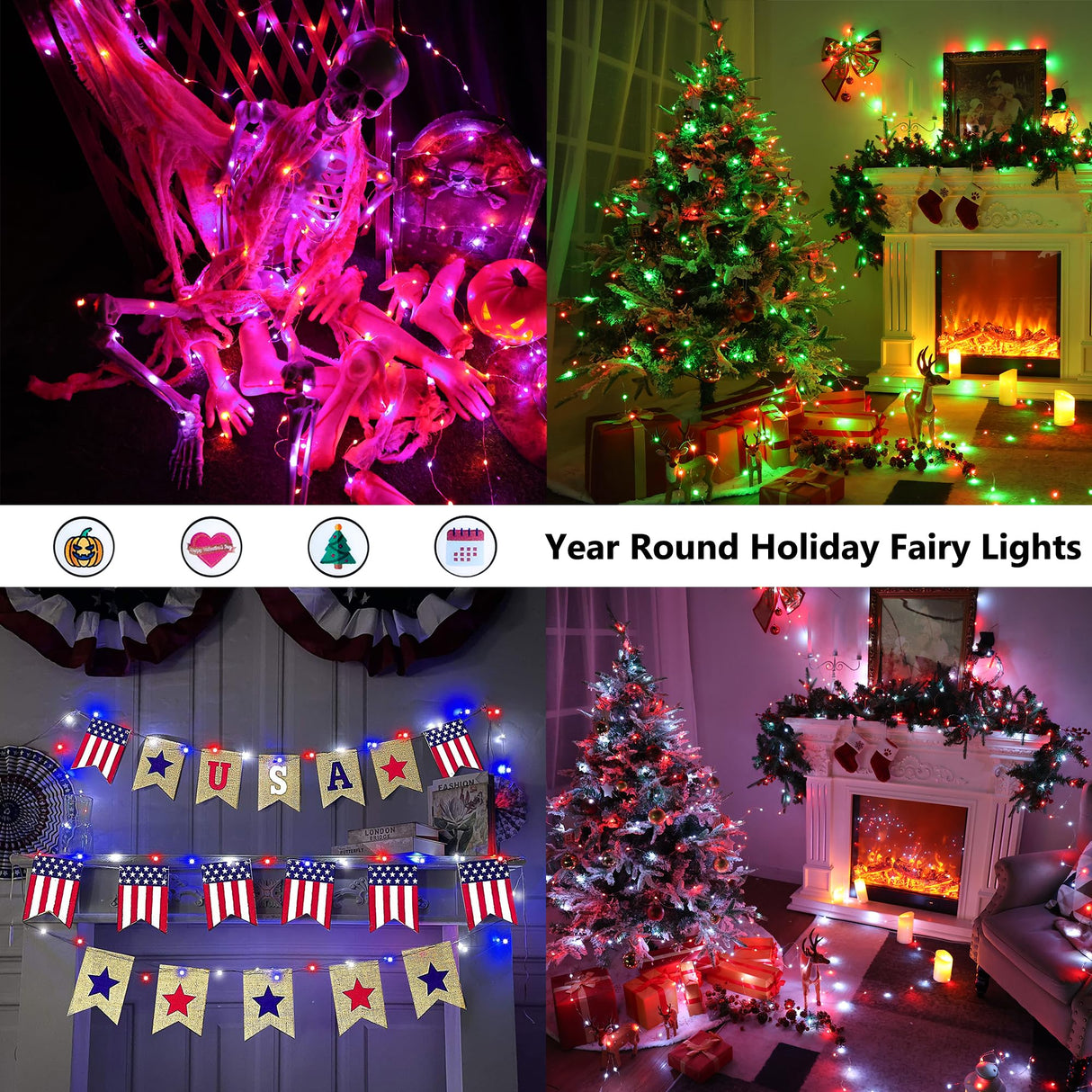 BrizLabs Christmas Fairy Lights - 66ft 200 LED Color Changing Fairy Lights with Remote, Plug-in RGB Rainbow Xmas Twinkle Light Indoor Purple Orange Starry Light for Xmas Halloween Home Party Wedding