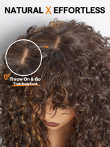 GORGIUS Shaggy Haircuts Natural Highlight Curly Wigs with Bangs Crafted with Style-Archive Technology: Premium Fiber & Remy Human Hair Blended, Realistic Look with True Scalp