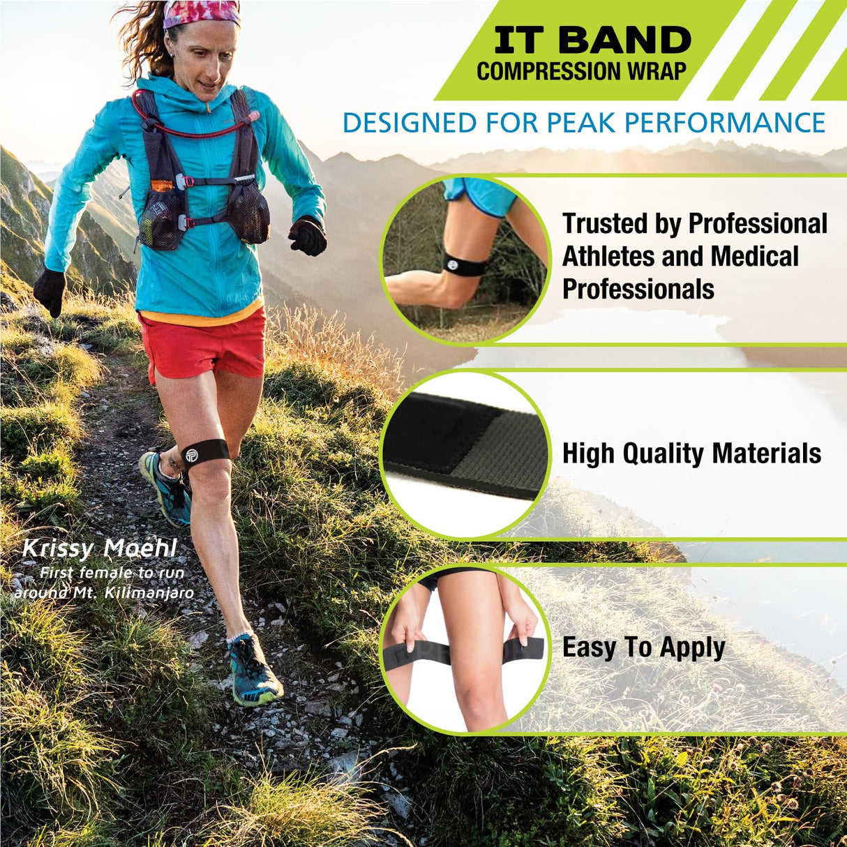 Pro-Tec Athletics IT Band Compression Wrap, Knee Strain, Knee and Outside of Knee Support, Iliotibial Band Syndrome, Adjustable, Men & Women, Easy to Use, Working Out, Size Small-Large