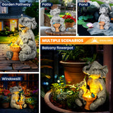 GIGALUMI Solar Garden Statues Bird Bath Elephant 9", Loving Elephant Decor, Yard Decorations Outdoor, Elephant Figurine Lights for Outside, Garden Decor Unique Housewarming Gifts for Women, Mom